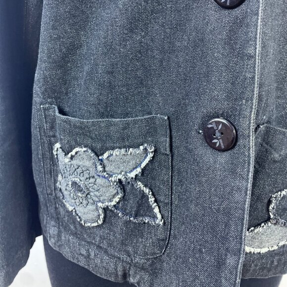 Ruby Rd. Womens Denim Blazer Jacket W/ Floral Embroidery Size 10 - Picture 5 of 7